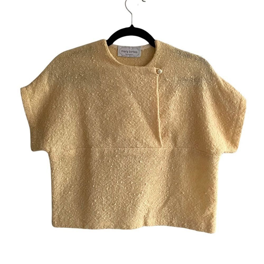 HAND WOVEN Crew Neck Short Sleeve Cropped Sweater Yellow O/S